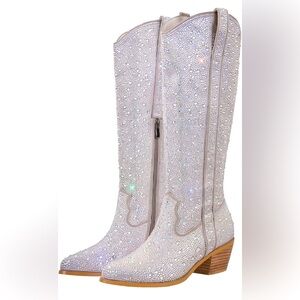 Rhinestone Knee High Boots